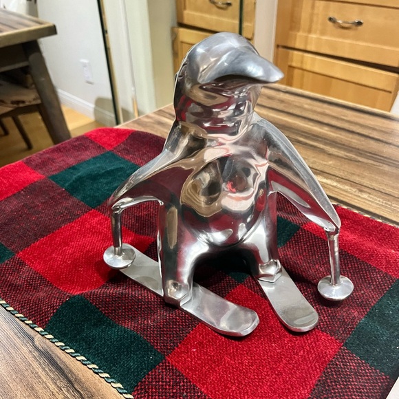 Aluminum Skiing Penguin Sculpture Metal Figure Animal Decor Contemporary - Picture 4 of 6